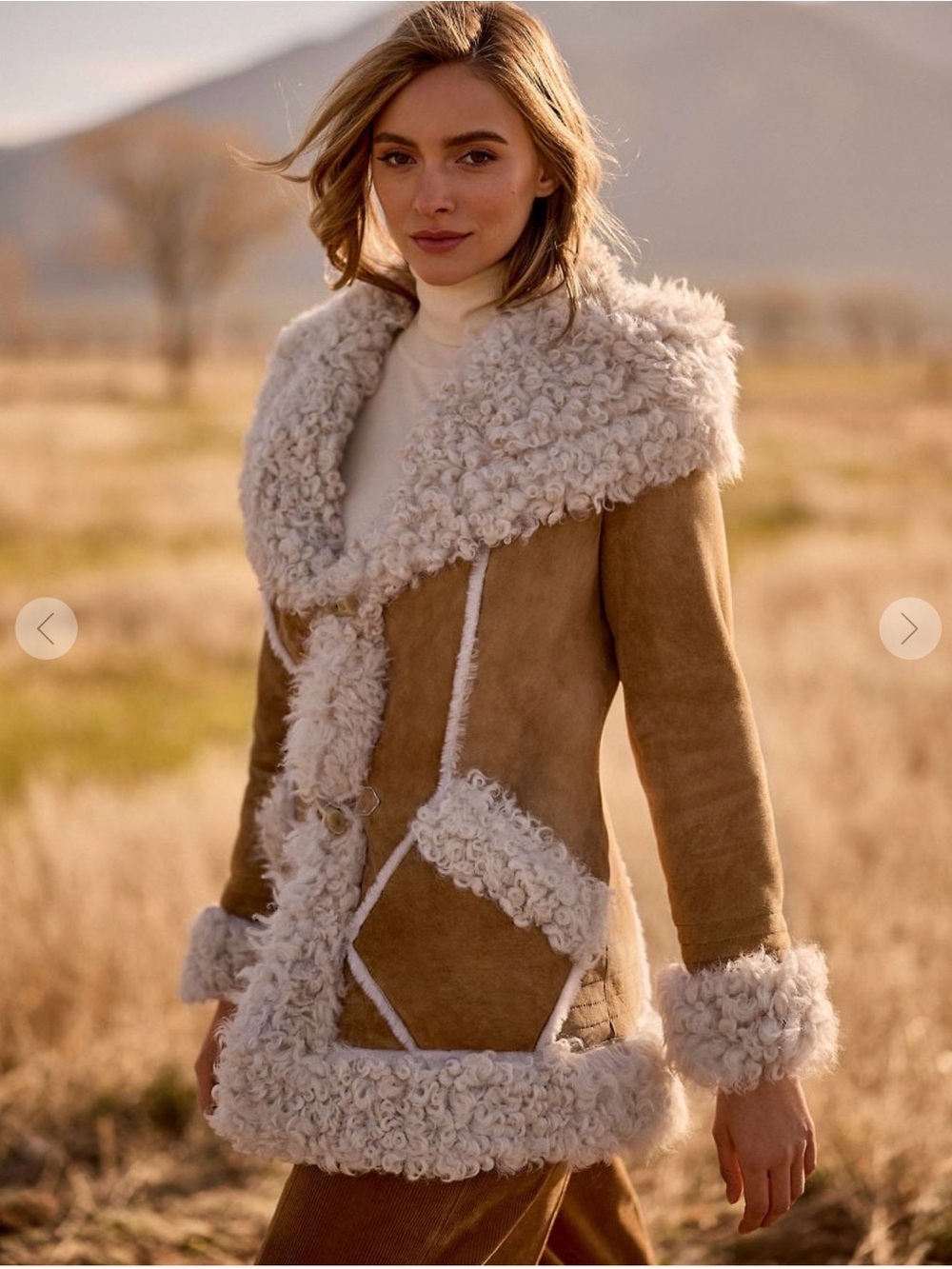 PENNY LANE Overland Alaskan Curly Hooded Sheepskin Coat in Straw Jungle